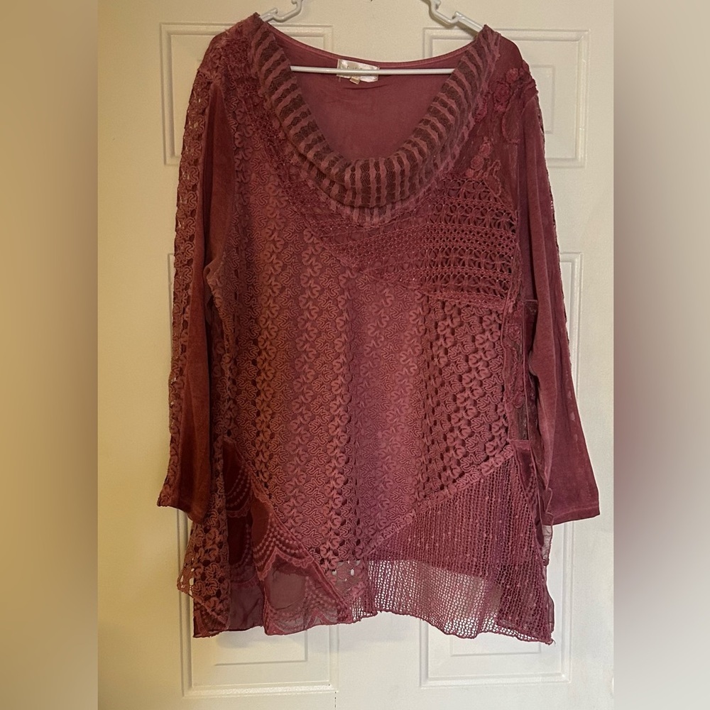 SIMPLY‎ COUTURE Women's Lace Blouse Long Sleeve Cowl Neck Chiffon Layers Shirt. - Picture 14 of 14
